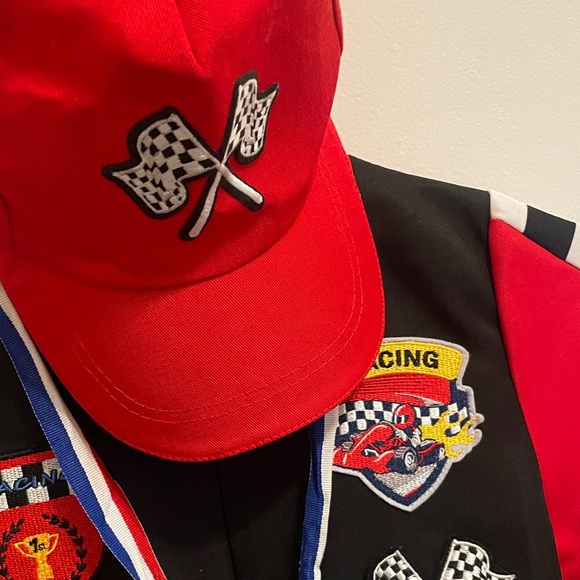 Kids Red Racing Costume with Cap - Picture 3 of 8